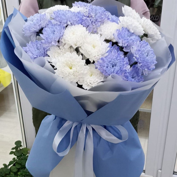 7 белых и голубых хризантем  в Алуште